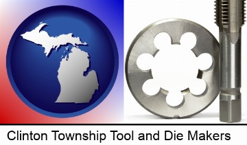 a metal die and a screw tap, isolated on a white background in Clinton Township, MI