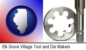 Elk Grove Village, Illinois - a metal die and a screw tap, isolated on a white background