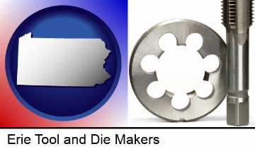 a metal die and a screw tap, isolated on a white background in Erie, PA