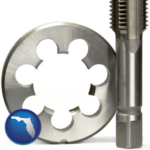 a metal die and a screw tap, isolated on a white background - with Florida icon