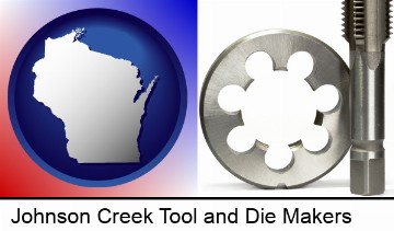 a metal die and a screw tap, isolated on a white background in Johnson Creek, WI