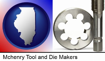 a metal die and a screw tap, isolated on a white background in Mchenry, IL